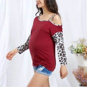 Maternity Nursing Cold Shoulder Animal Print Top Size Small